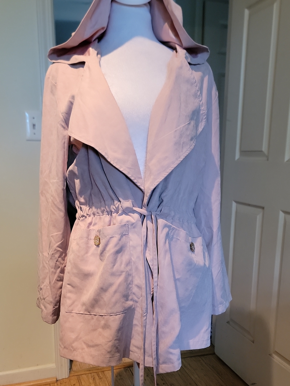 Arden B Light Pink Hooded Drawstring Trench Coat